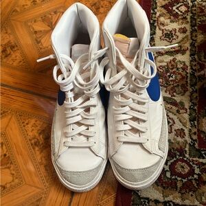White and Blue High-Top Sneakers